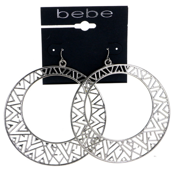 bebe Jewelry - Bebe large antique silver hoop earring NWT bbe35